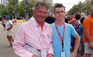 Damien Martin avec Nelson Montfort, lors des championnats d'Europe d'athlétisme à Barcelone, en 2010.