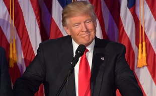 Republican presidential elect Donald Trump speaks during election night at the New York Hilton Midtown in New York on November 9, 2016. / AFP PHOTO / JIM WATSON
