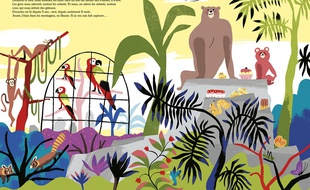 Double-page de «Poudre d'escampette au Jardin des plantes» de Didier Lévy et Anne Hemstege.