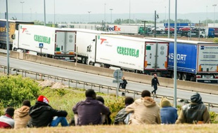Des migrants attendent près de l'autoroute A6 à Calais espérant entrer dans le tunnel sous la Manche le 23 juin 2015