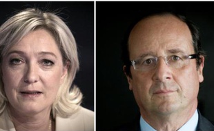 Photo-montage de portraits de Marine Le Pen et François Hollande réalisé le 12 avril 2012