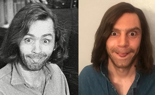 Charles Manson (image non datée) et Evan Peters dans le rôle de Charles Manson en 2017, dans «American Horror Story - Cult».