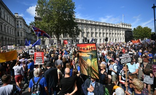 Des manifestants anti-Brexit se sont rassemblés à Londres, la capitale britannique, devant la résidence du Premier ministre au 10, Downing Street, en brandissant des drapeaux européens.