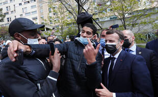 Emmanuel Macron lors d'un déplacement le 19 avril 2021 à Montpellier