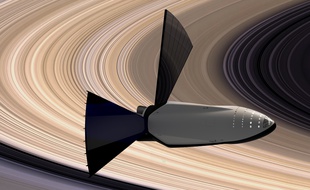 Vue d'artiste du concept de vaisseau interplanétaire de SpaceX, dévoilé le 27 septembre 2016.