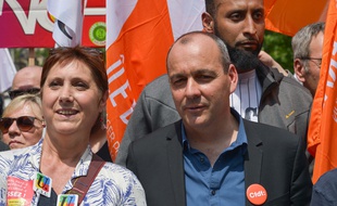 Laurent Berger lors d'un manifestation pour la défense de la fonction publique, le 22 mai 2018 à Paris.