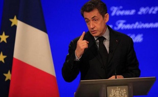 Nicolas Sarkozy lors de ses voeux aux fonctionnaires d'Etat à Lille, le 12 janvier 2012.
