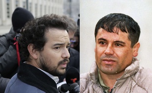 A gauche, l'acteur Alejandro Edda à New York, le 28 janvier 2018. A droite, le vrai «El Chapo» en 1993 après son arrestation au Mexique.