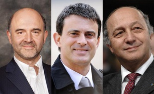 Pierre Moscovici, ministre de l'Economie, Manuel Valls, ministre de l'Intérieur et Laurent Fabius, ministre des Affaires étrangères.