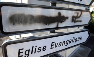 Béziers (Hérault), le 8 octobre 2015. Des tags islamophobes ont été découverts à proximité de la mosquée.