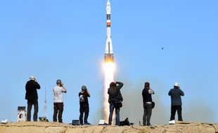 Décollage de la fusée Soyouz à Baïkonour, le 11 octobre 2018.