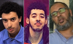 Le suspect de l'attentat de Manchester Salman Abedi (centre), entouré de son frère cadet, Hachem, et de son père, Ramadan, tous les deux arrêtés en Libye.