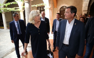 Marine Le Pen et Louis Aliot à Perpignan, le samedi 3 juillet 2021, lors du Congrès du Rassemblement national.