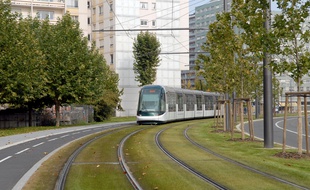 La CTS va habiller une rame de tram aux couleurs du Racing pour fêter la montée en Ligue 2 (illustration)