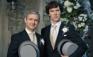Extrait de la saison 3 de la série britannique «Sherlock» avec Martin Freeman (à gauche) et Benedict Cumberbatch (à droite).