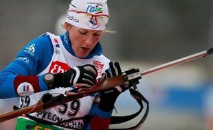 La biathlète française Sandrine Bailly, le 14 février 2009 lors des championnats du monde de Pyeongchang, en Corée du Sud.