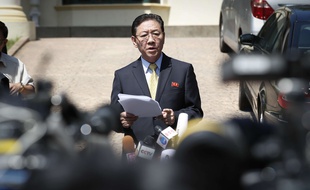Kang Chol, l'ambassadeur nord-coréen en Malaisie, s'exprimait le 20 février 2017 devant l'ambassade de Kuala Lampur