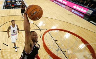 Russell Westbrook monte au dunk, lors du All-Star Game 2015 à New-York