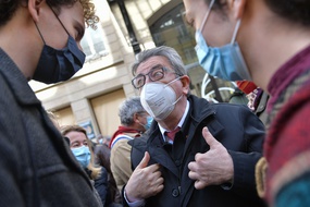 Jean Luc Melenchon LFI avec des manifestants pendant la marche loi climat, le 28 mars 2021 (Illustration)