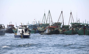 Des navires militaires indonésiens patrouillent et arrêtent les bateaux de pêche illégale de nationalité étrangère.