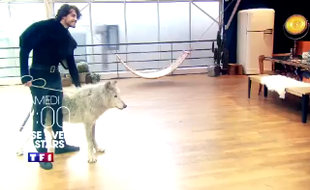 Le danseur Anthony Colette avec le loup Mako.
