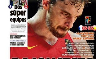 La une du quotidien sportif espagnol Marca après la défaite face à la France en quarts de finale du Mondial de basket, le 11 septembre 2014.