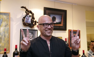 Pascal Obispo aux Vendanges du Cœur à Ouveillan dans l'Aude au profit des Restos du cœur, le 20 juillet 2014
