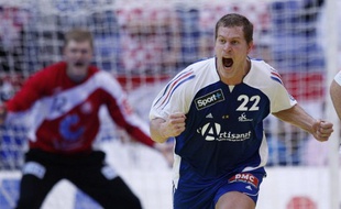 Le handballeur Geoffrey Krantz sous le maillot de l'équipe de France en 2008.