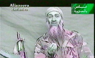 Capture d'écran d'un message vidéo d'Oussama ben Laden diffusé par Al-Jazira le 26 décembre 2001.
