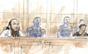 Abdelkader Merah et Fettah Malki dans le box des accusés devant la cour d'assises spécialement composée de Paris, le 2 octobre 2017.