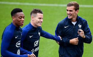 Griezmann, Gameiro, Martial à l'entraînement à Clairefontaine, le 29 août 2016.