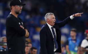 Carlo Ancelotti et Jurgen Klopp lors de Naples-Liverpool en Ligue des champions, le 17 septembre 2019.