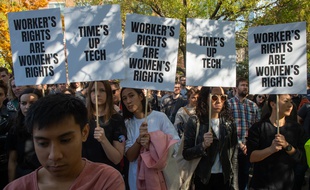 Des employés de Google manifestent contre le harcèlement sexuel, le 1er novembre 2018.