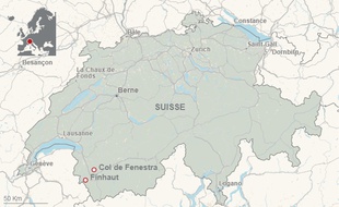 Carte de situation du col de Fenestra, dans le canton du Valais, en Suisse.