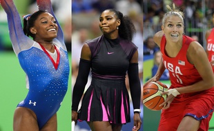 Les athlètes américaines Simone Biles, Serena Williams et Elena Delle Donne.