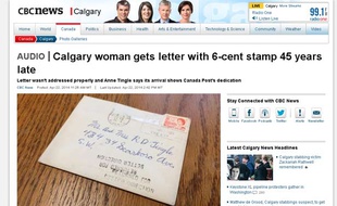Capture d'écran de la lettre reçue par Anne Tingle, une habitante de Calgary au Canada, 45 ans après son envoi.