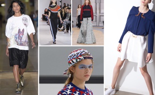 De gauche à droite, défilés Koché, Paco Rabanne, Chloé, la casquette à l’envers Chanel, une silhouette Iris Cantabri.