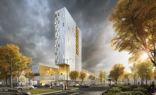 La tour de 17 étages comprendra 150 logements, dont la plupart seront réservés aux étudiants.