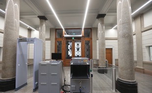 Strasbourg le 20 janvier 2017. le portique à l'entrée du nouveau Palais de justice.