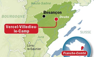Carte de localisation de Vercel-Villedieu-le-Camp, dans le Doubs.