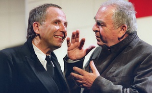 Les comédiens Fabrice Luchini (G) et Claude Evrard répètent une scène de la pièce