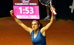 La Française Caroline Garcia après sa victoire en Fed Cup sur l'Italie, le 8 février 2015