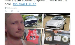 Capture d'écran Twitter montrant Luke Brett Moore avec une partie des achats effectués avec les 2 millions de dollars australiens que sa banque l'a autorisé par erreur à retirer.