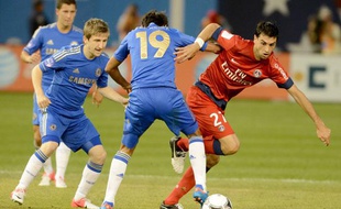 Le milieu de terrain argentin du PSG Javier Pastore lors d'un match de préparation contre Chelsea, le 22 juillet 2012, à New York.