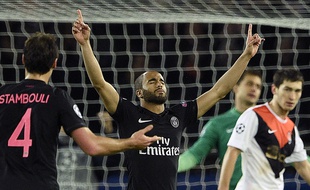 Lucas célèbre son but pour le PSG, lors du match de Ligue des Champions du 8 décembre 2015 contre le Shakhtar Donetsk