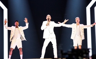Sehrat, le représentant de Saint-Marin à l'Eurovision 2019 lors de sa première répétition sur la scène, le 5 mai 2019.