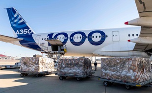 Un Airbus A350-1000 a atterri dimanche à Toulouse. L'avion a ramené de Chine quatre millions de masques à destination de l'Europe.
