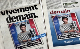 Arnaud Montebourg, alors ministre du Redressement productif, portant une marinière Made in France, en couverture du Parisien magazine le 18 octobre 2012