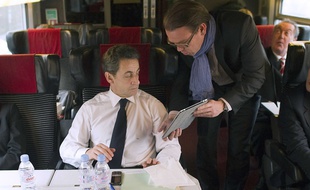 Le publicitaire Jean-Michel Goudard et Nicolas Sarkozy, le 23 février 2012.