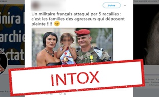 Ce soldat français, qui pose en compagnie de son épouse et de sa fille, n'a pas été «attaqué par cinq racailles».